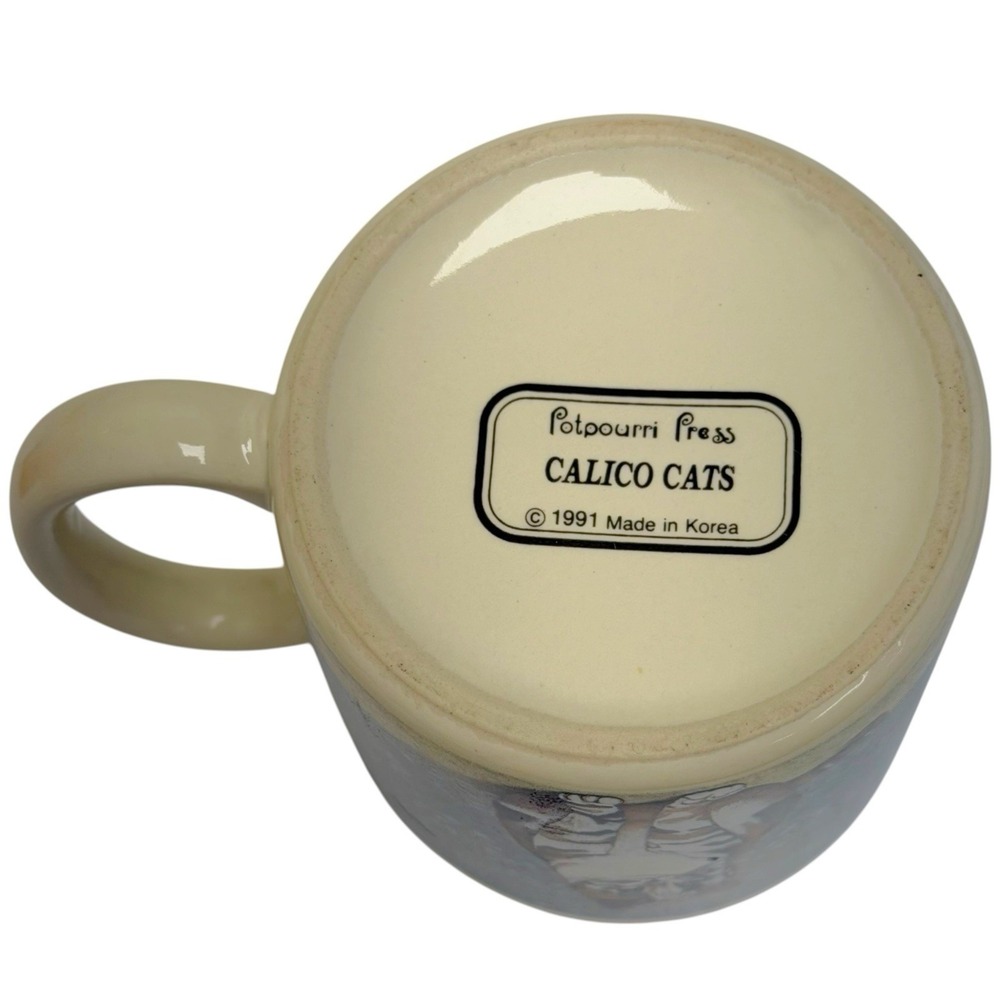 Vintage 1991 Potpourri Press Calico Cats Kitten Ceramic Mug Made In Korea 3.625" - Picture 6 of 8
